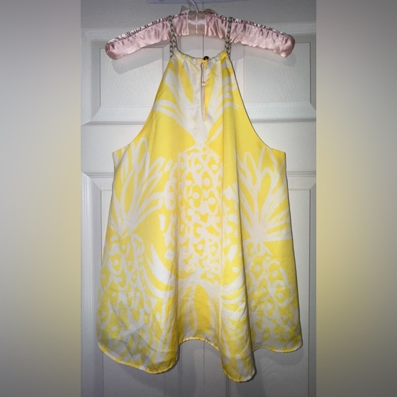 LILLY PULITZER Target Yellow white Pineapple Punch rope w gold trim tank sz Med - Picture 2 of 11